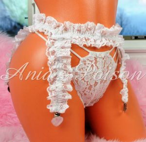 Super Frilly Heart clip Sissy Maid White Maid Garter suspender Belt OS